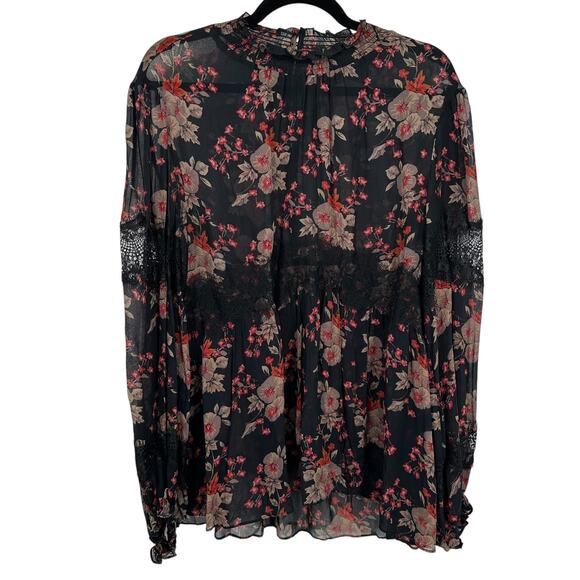 Zara Woman Black Sheer Floral Lace Long Sleeve Blouse Top Size XL Boho Romantic - Picture 1 of 6